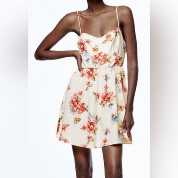 Zara Corsetry Style Floral Mini Dress L - Picture 1 of 8